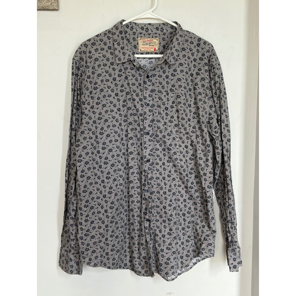 Jachs NY Mens XL Floral Button Down Shirt Grey Navy Blue Long Sleeve Cotton CJL